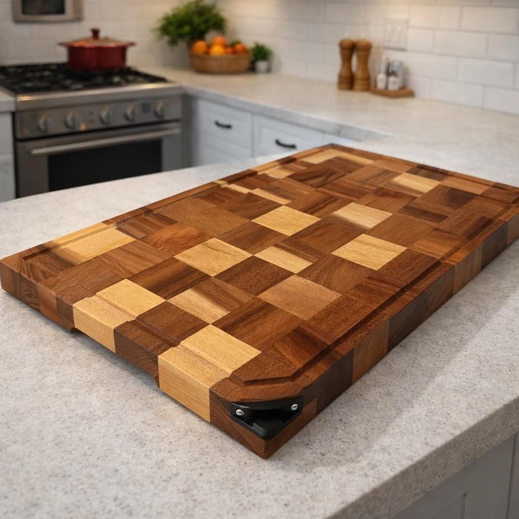 Planche à découper en bois d'acacia massif avec aiguiseur Image du produit 