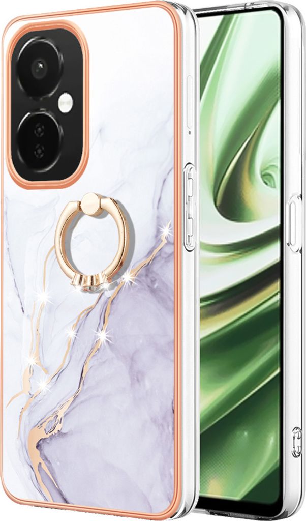 Hülle für OnePlus Nord CE 3 Lite /Nord N30 Muster TPU Silikon Stoßdämpfer Bumper Schutzhülle mit Ring Ständer Weiß