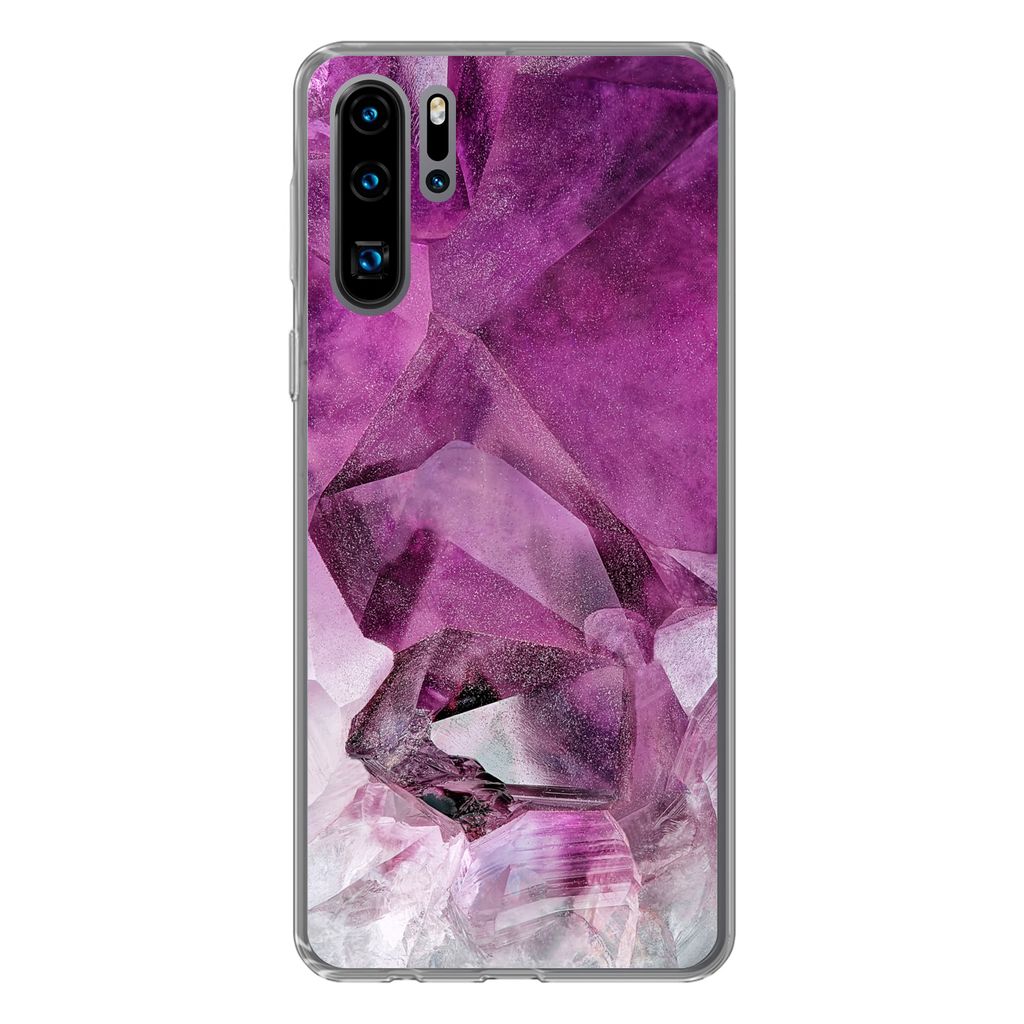 MuchoWow Handyhülle Schutzhülle Hülle für Huawei P30 Pro Naturstein - Lila - Luxus Silikon Softcase Handy Hülle - Schutzdeckel