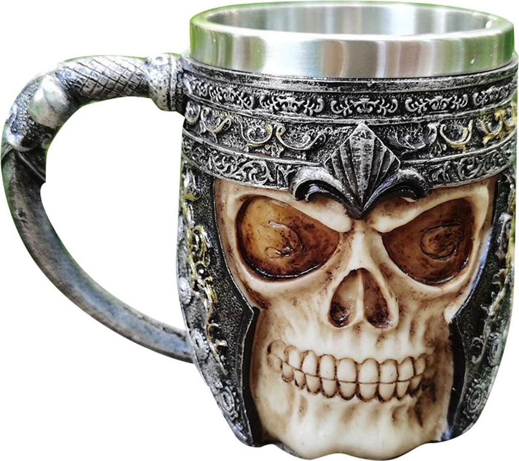 2-lagiger Totenkopf-Bierkrug, stabil, robust, modisch, dekorativ, verschleißfest, Skelett-Wasserbecher aus Edelstahl, 501–600 ml