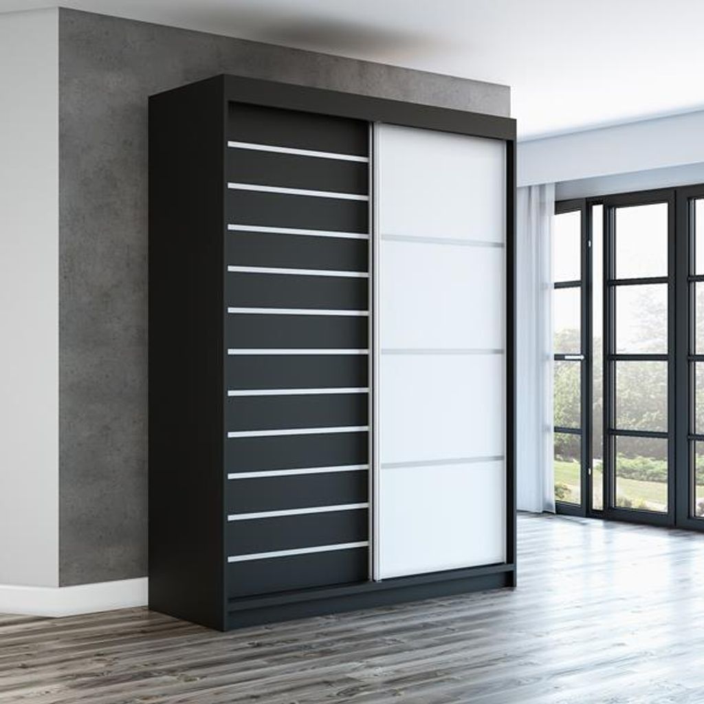 Schwebetürenschrank COLIN 2-türig Schrank 160 cm (Weiß, Schwarz, Sonoma)