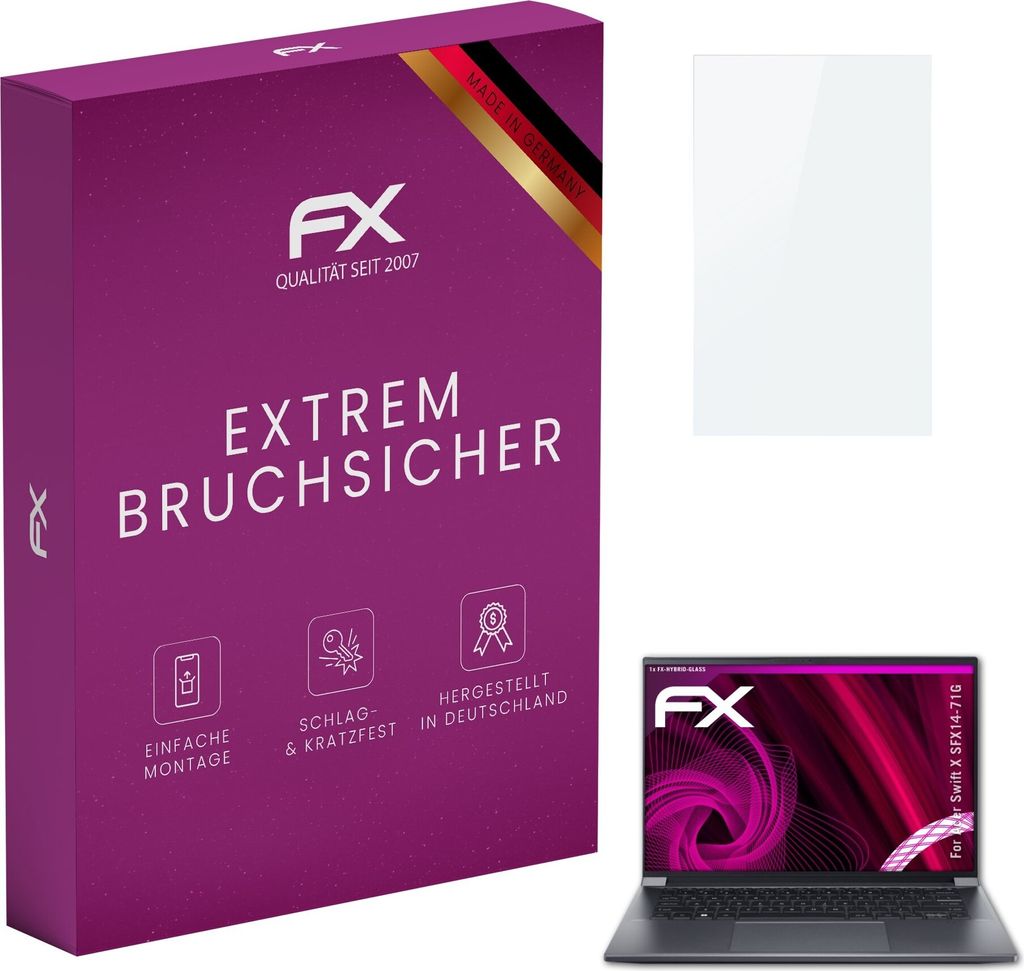 atFoliX FX-Hybrid-Glass Displayfolie kompatibel mit Acer Swift X (SFX14-71G) Glasfolie