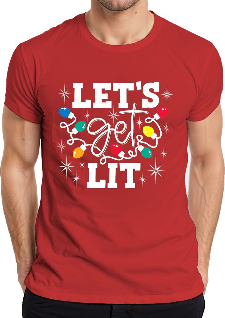 Let's Get Lit Weihnachten Lichterkette Weihnachtsfeier Party Herren T-Shirt, Rot, L