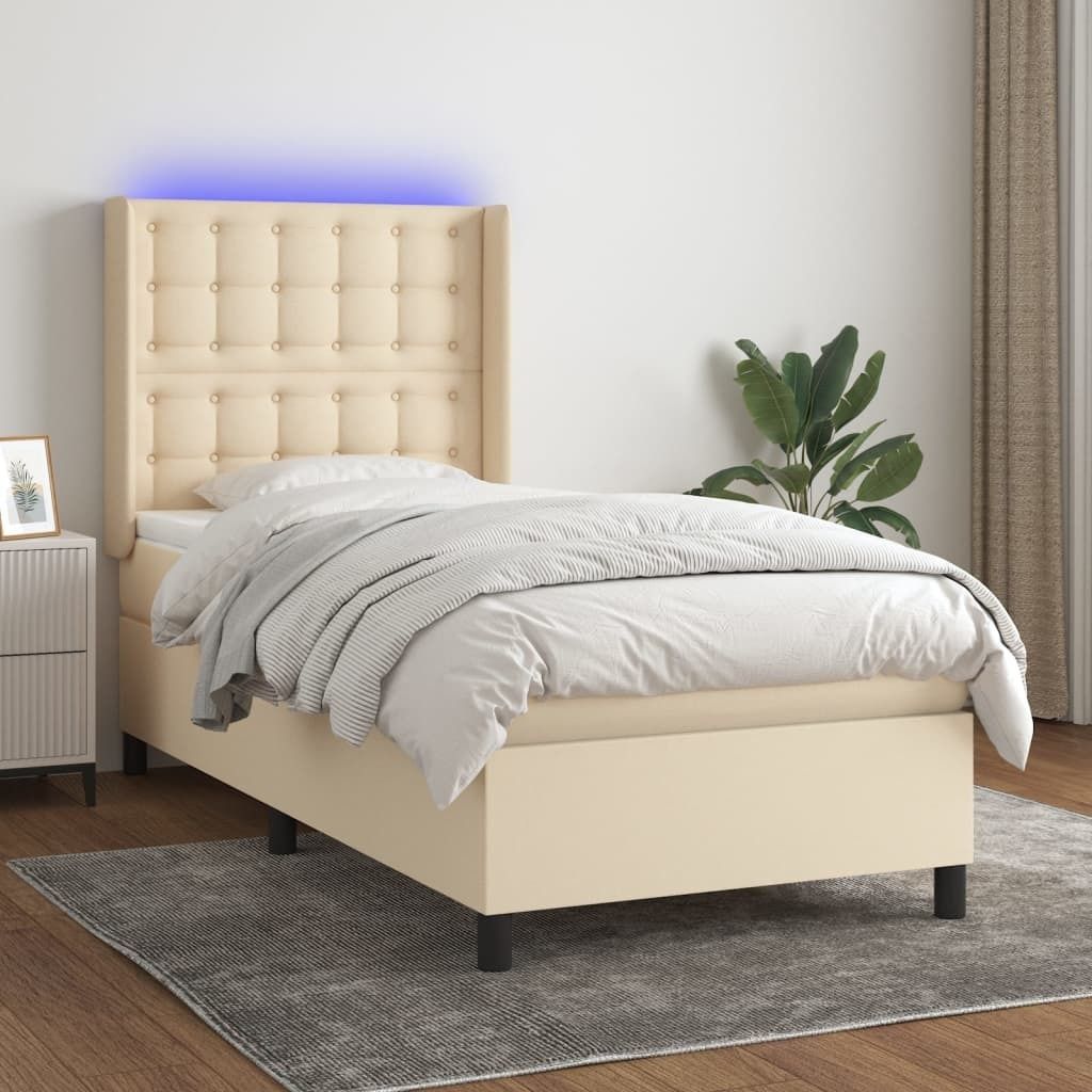Maison Exclusive - Boxspringbett mit Matratze & LED Creme 100x200 cm Stoff