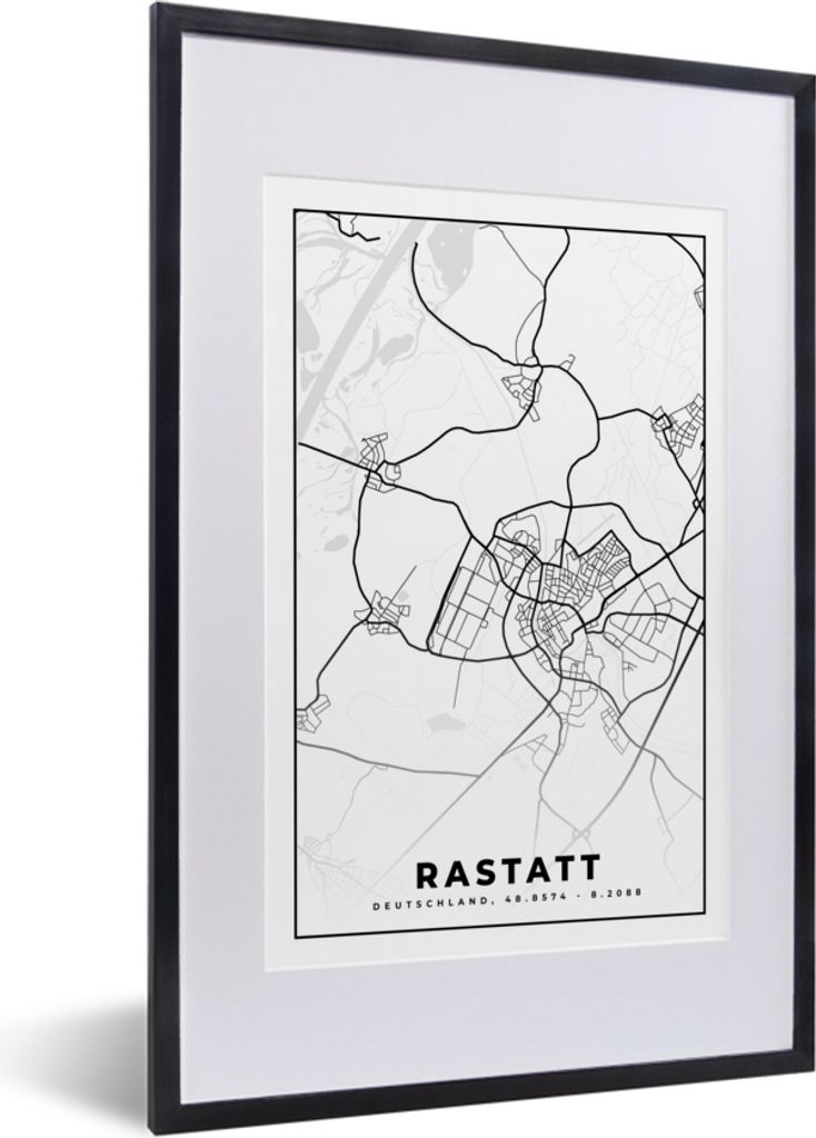 MuchoWow® Gerahmtes Poster Stadtplan - Rastatt - Karte Produktbild 