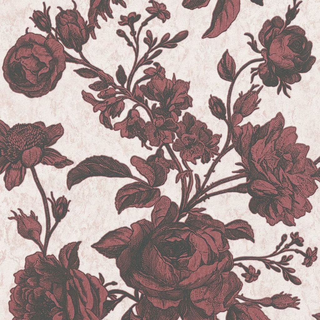 Profhome 387004-GU Blumen Tapete Toile De Jouy matt rosa rot schwarz 5,33 m2