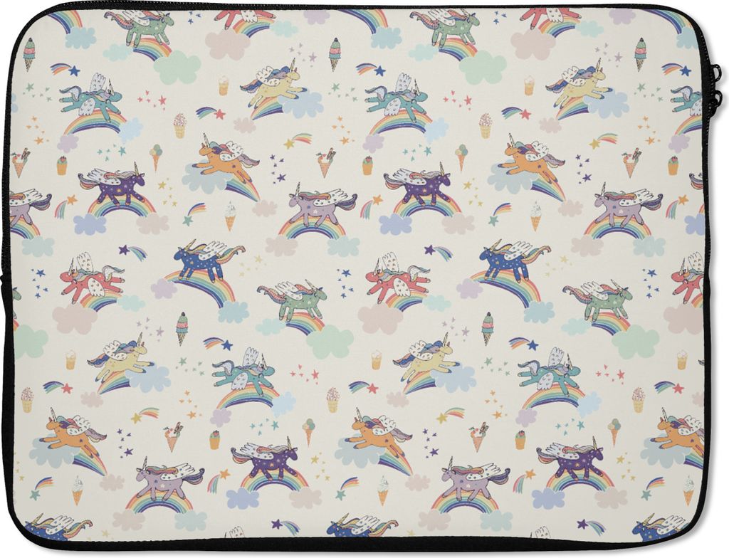 MuchoWow Laptop Hülle 17 Zoll Laptoptasche Einhorn - Regenbogen - Muster - Zipper - Schutzabdeckung