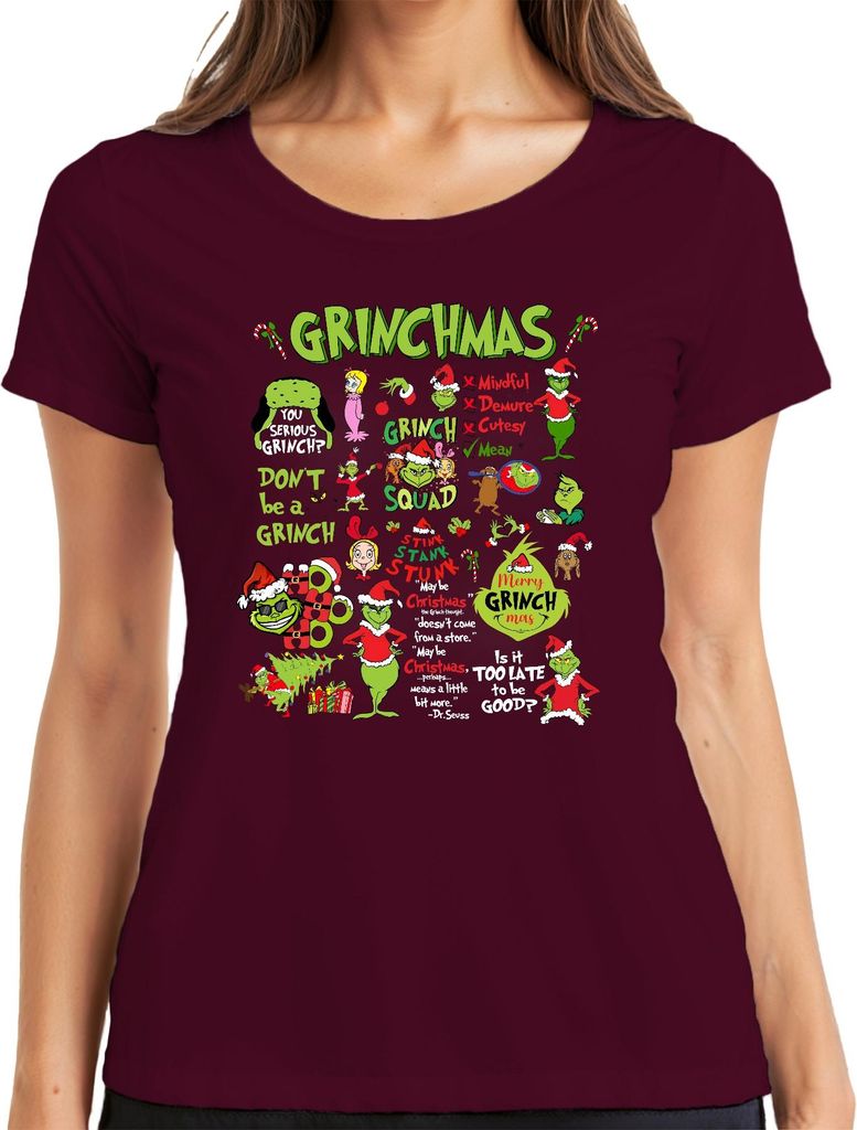 Grinchmas Grinch Squad Don't Be a Grinch Merry Christmas Funny Damen T-Shirt, Burgundy, XL