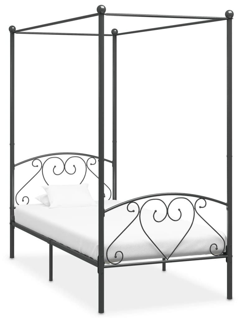 vidaXL Rám postele s baldachýnom Grey Metal 100 x 200 cm Obrázok produktu 