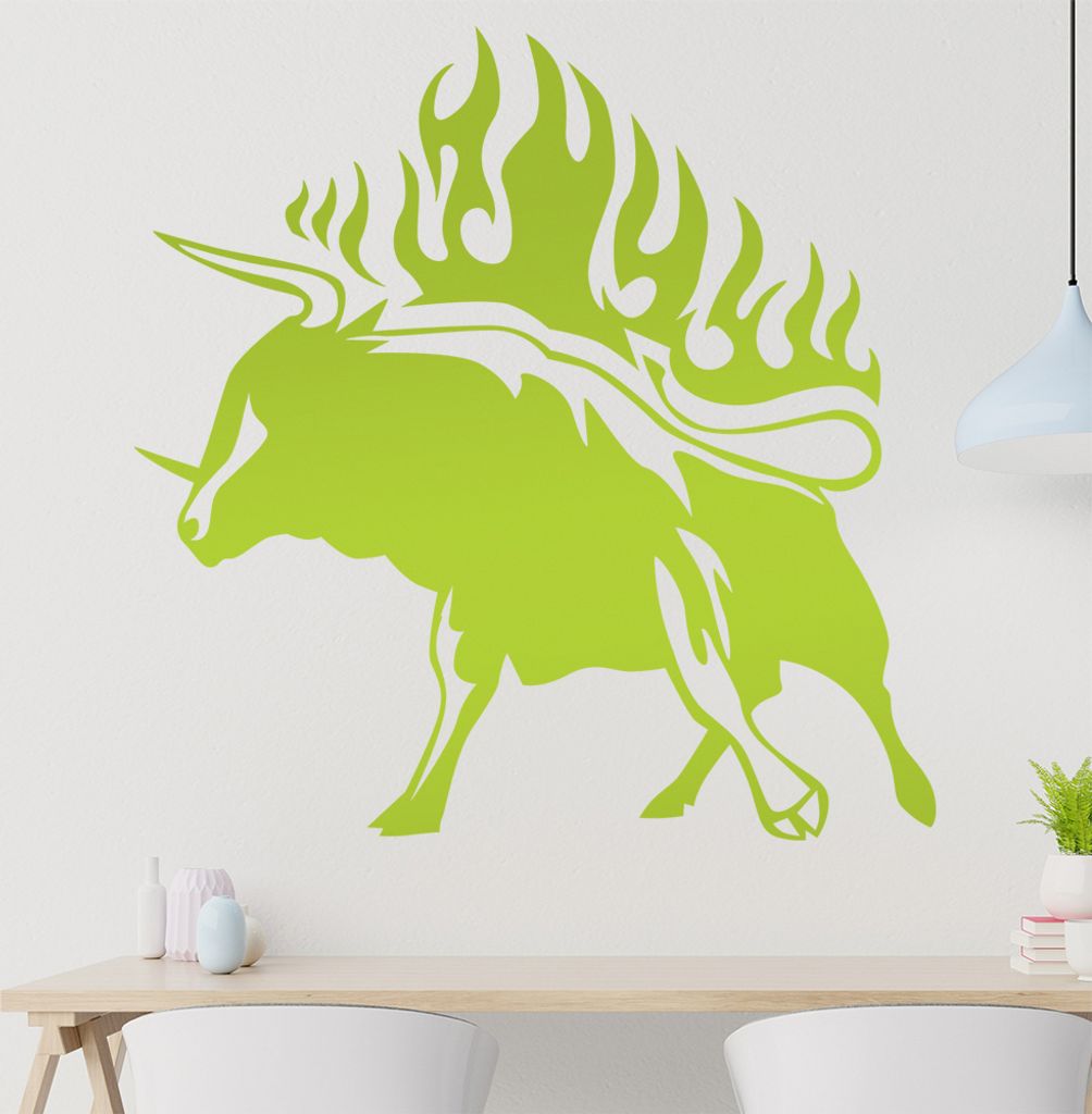 Flammen Stier Wandtattoo in 6 Größen - Wandaufkleber Wall Sticker - Dekoration, Küche, Wohnzimmer, Schlafzimmer, Badezimmer