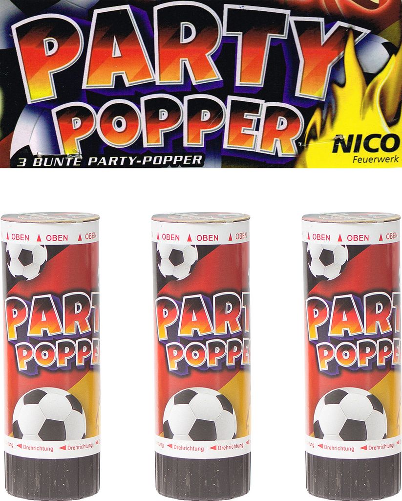3 x Party Popper - EM/WM Edition Schwarz Rot Gelb Konfetti Produktbild 