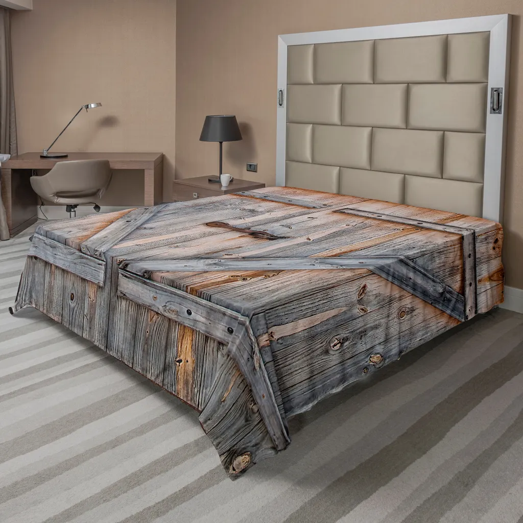 Drap de lit doux et infroissable motif porte en bois pour grand lit