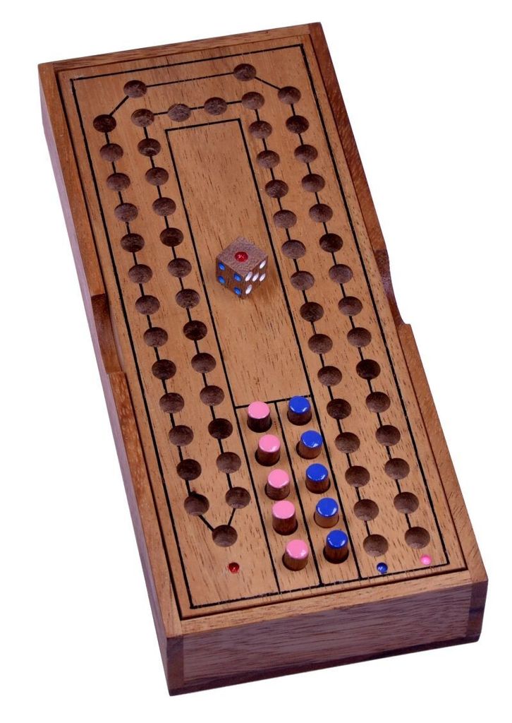 Pferderennen – Würfelspiel für 2 Spieler aus Holz - Spielfeld im Deckel - Horse Race -