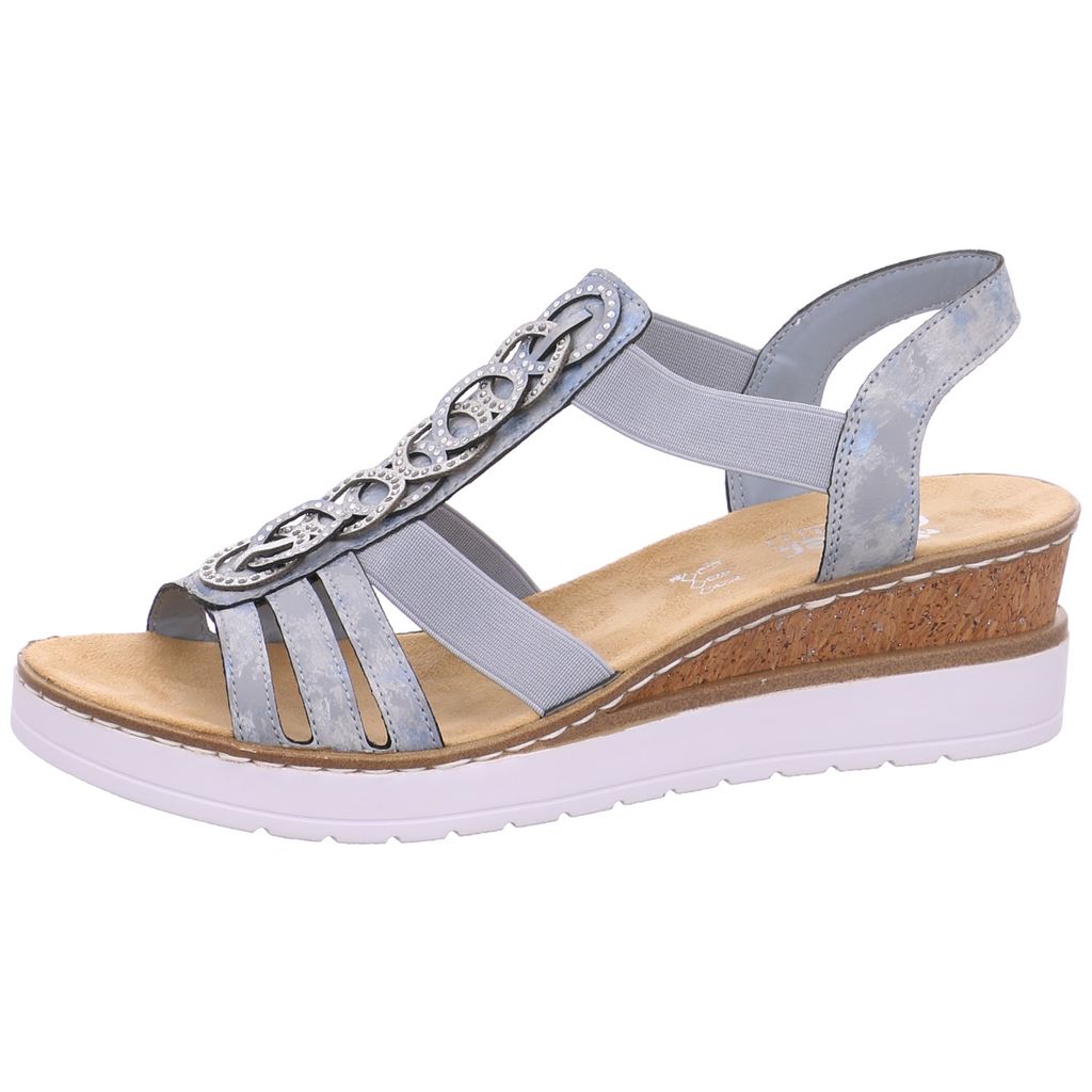 Rieker V38H8-12 Damen Sandalen Sandaletten Keilabsatz Plateau, Größe:41 EU, Farbe:Blau