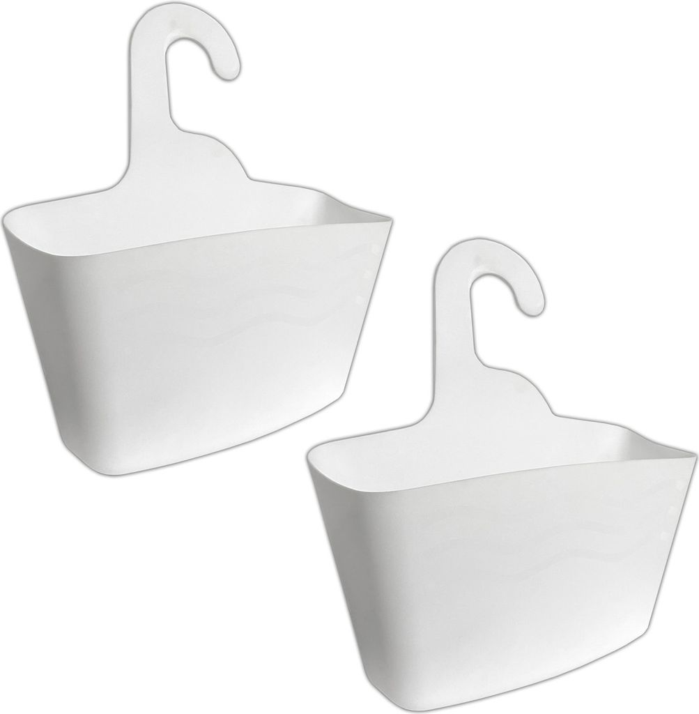 2er Set Duschkörbe mit Aufhänge Haken weiß Kunststoff Duschkorb Duschablage Duschaufhänger zum Hängen für Duschstange Seifenkorb Badablage