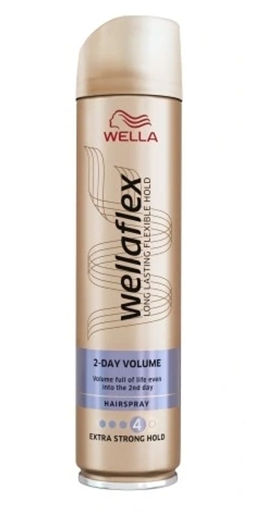 A can of WellaFlex hairspray is shown against a white background.