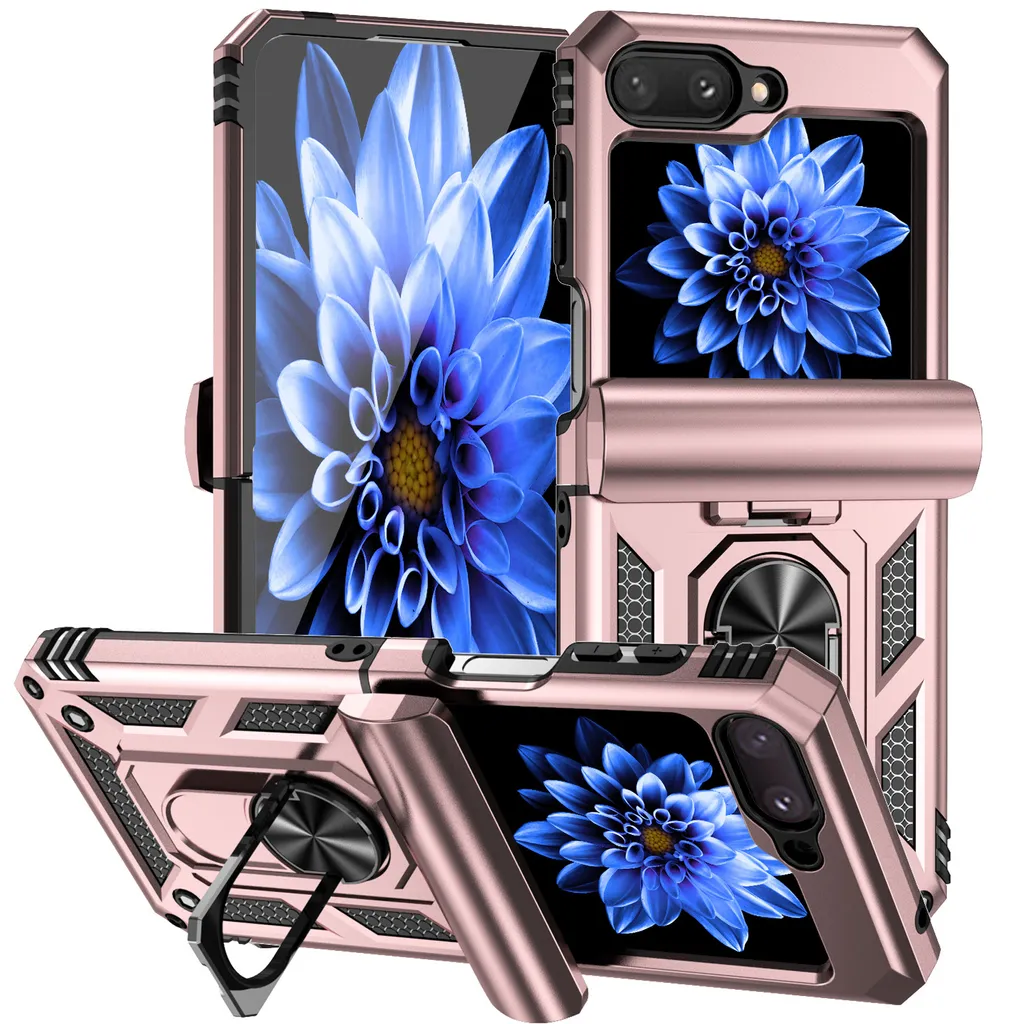 Cover Rugged Z Flip 5 Oro Rosa: Slide Camera e Ring Kickstand Magnetico