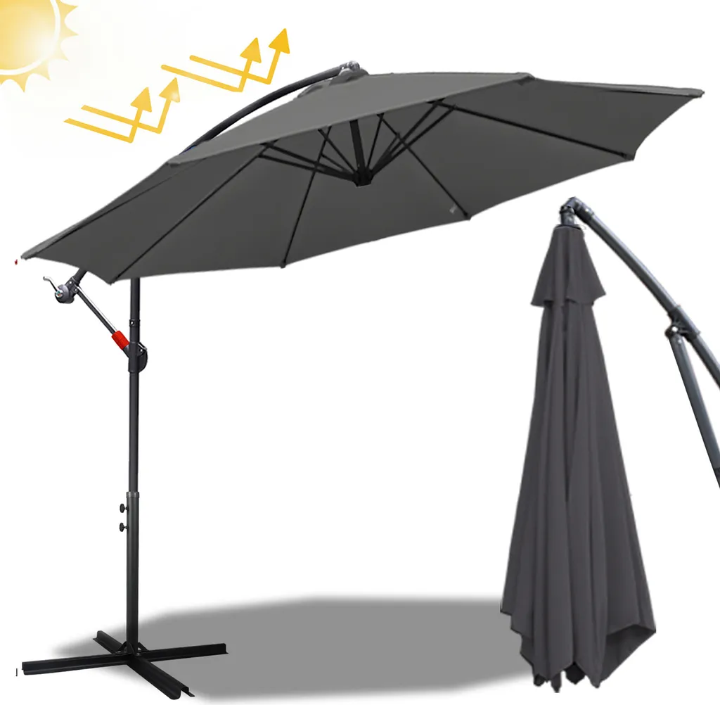 Ombrellone Hengda 350cm Grigio: Ombrellone da Giardino a Braccio Laterale