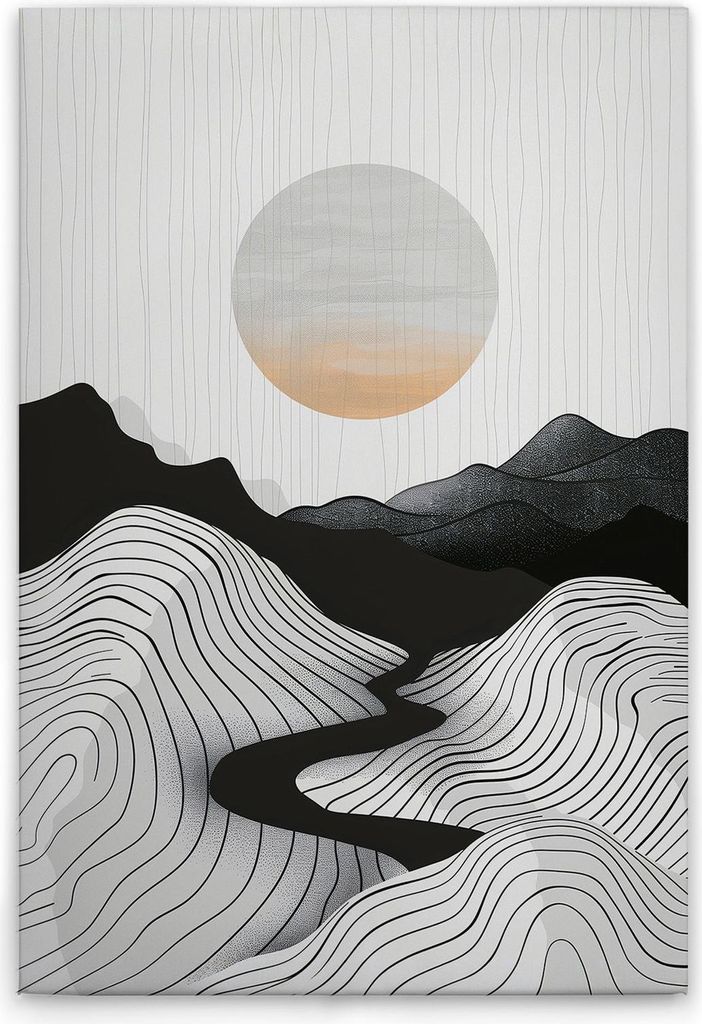 TADESSI Leinwandbild Moderne Landschaften Schwarz Weiß - Wandbild 60 x 90 cm - Kunstdruck auf Leinwand in Schwarz Grau - M1-No.51811