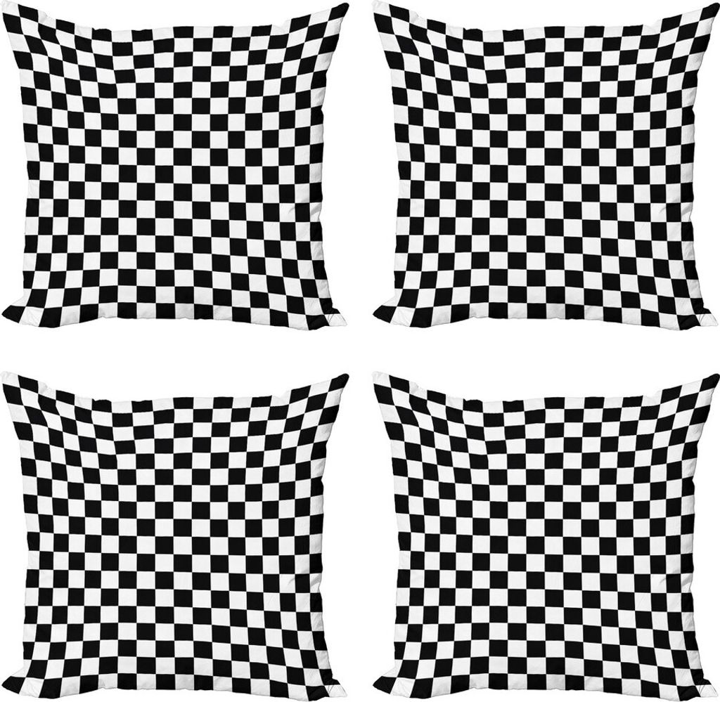 ABAKUHAUS Checkers Spiel Kissenbezug Set (4 Stück), Klassisches Spielbrett, Moderner Doppelseitiger Digitaldruck, 50 cm x 50 cm, Schwarz-Weiss
