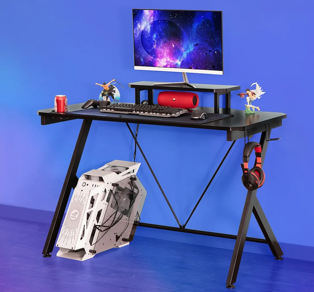 Bureau PC ALEXO Noir Mat - Bureau Ergonomique avec Structure en Acier Noir - 2