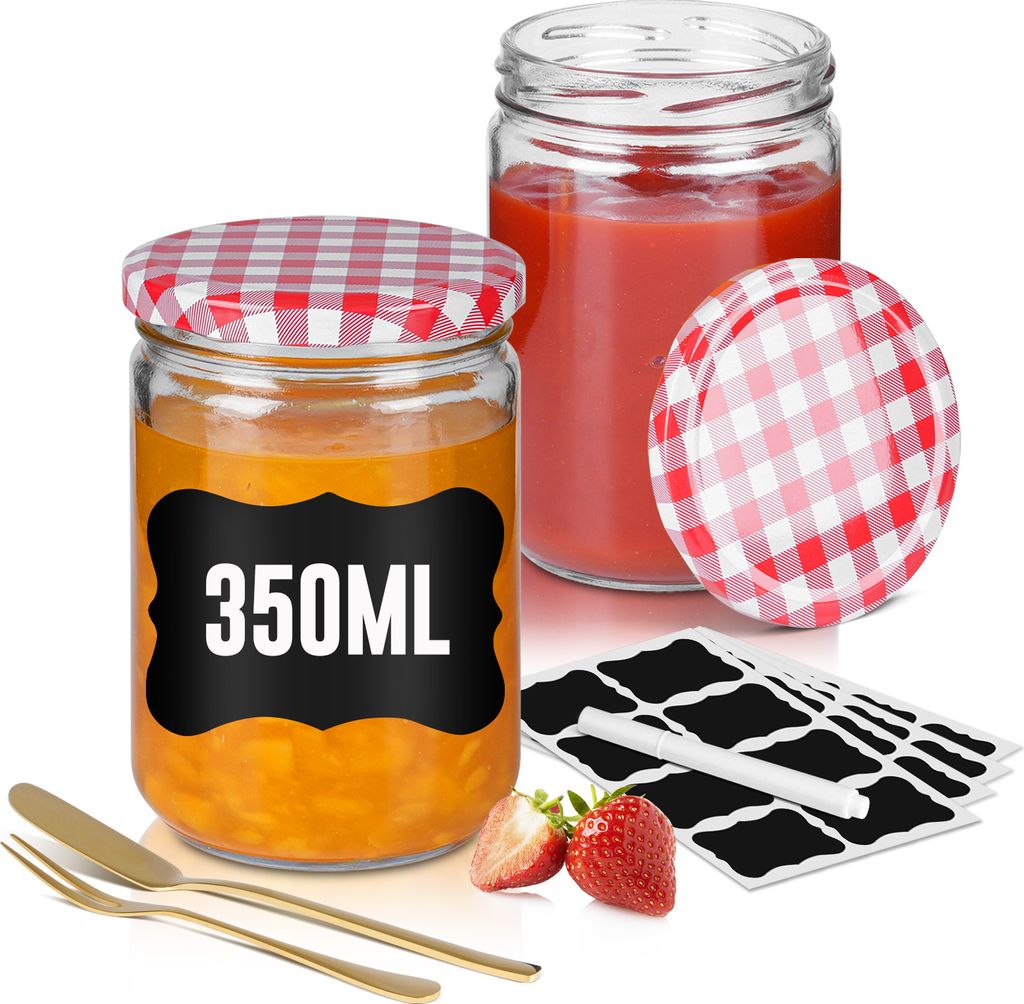 XMTECH 12er Set Sturzgläser 350 ml – Einmachgläser mit rot Produktbild 