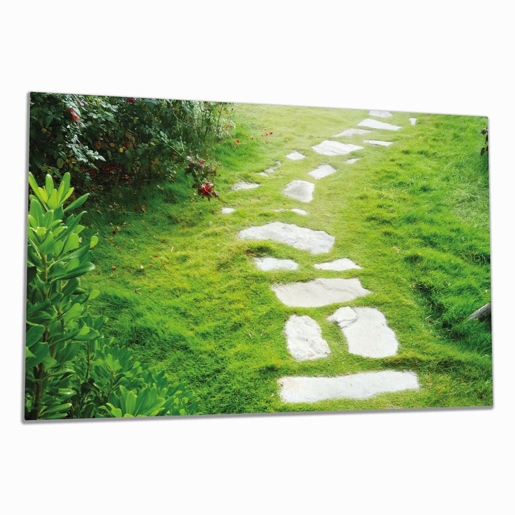 Wallario Herdabdeckplatte aus Glas, Größe 80 x 52 cm 1-teilig, Motiv Steinweg im Grünen