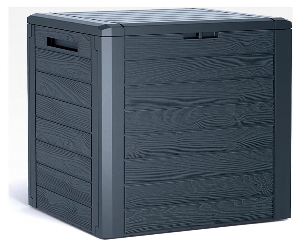 Garten-Aufbewahrungsbox Woodebox 140 L, Anthrazit – Kissenbox/Aufbewahrungsbox in Holzoptik aus Kunststoff mit Deckel für Garten, Terrasse und B...