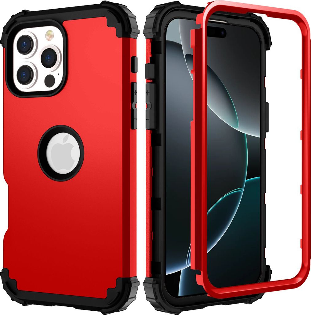 Handyhülle für iPhone 16 Pro Max Hybrid 3 in 1 PC TPU Stossfest Robust Hülle Rot