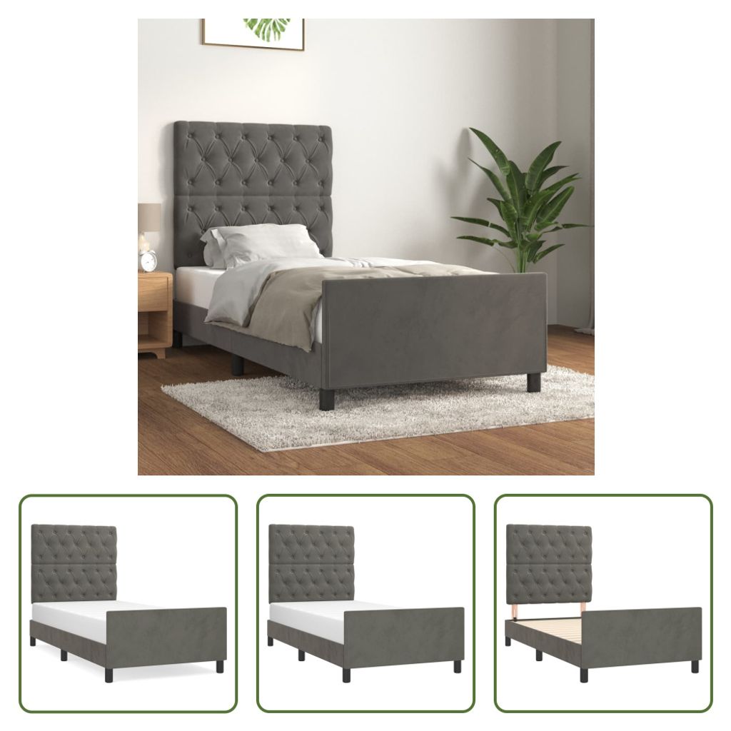 The Living Store Bettgestell mit Kopfteil Dunkelgrau 80x200 cm Samt