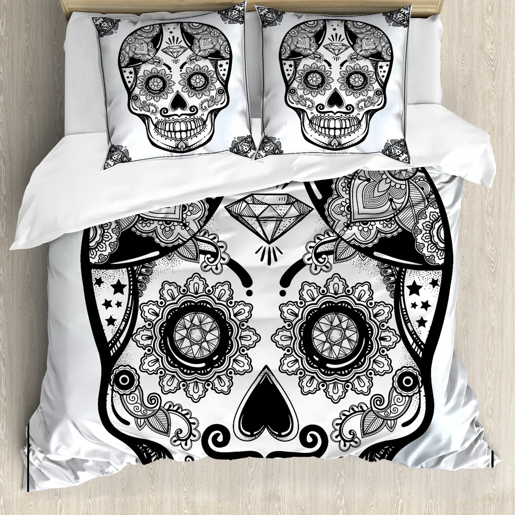 Set Letto Matrimoniale Ipoallergenico ABAKUHAUS Zuckerschädel Grigio