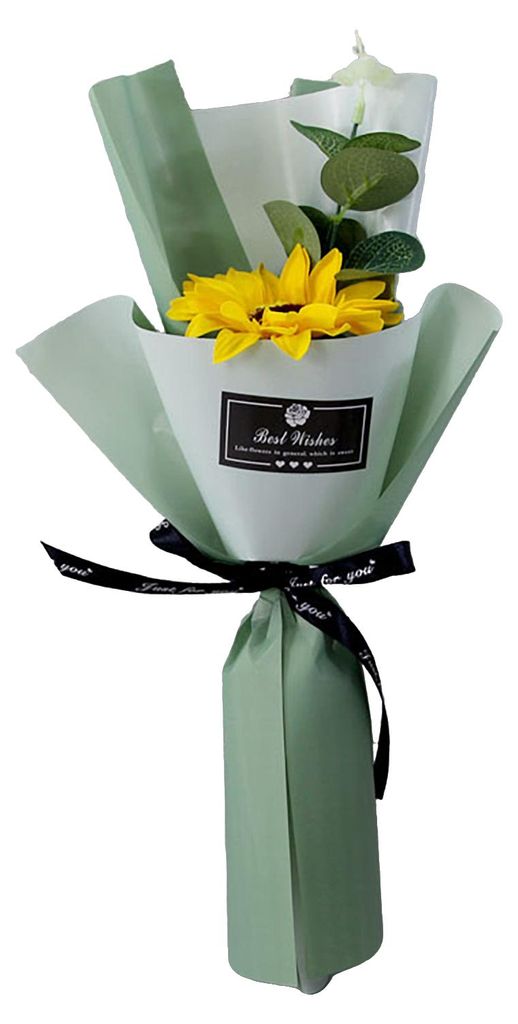 Künstlicher Sonnenblumenstrauß, Mini-Duftseifenblumenstrauß mit Eukalyptusblättern, Geschenk zum Geburtstag, Valentinstag oder Muttertag