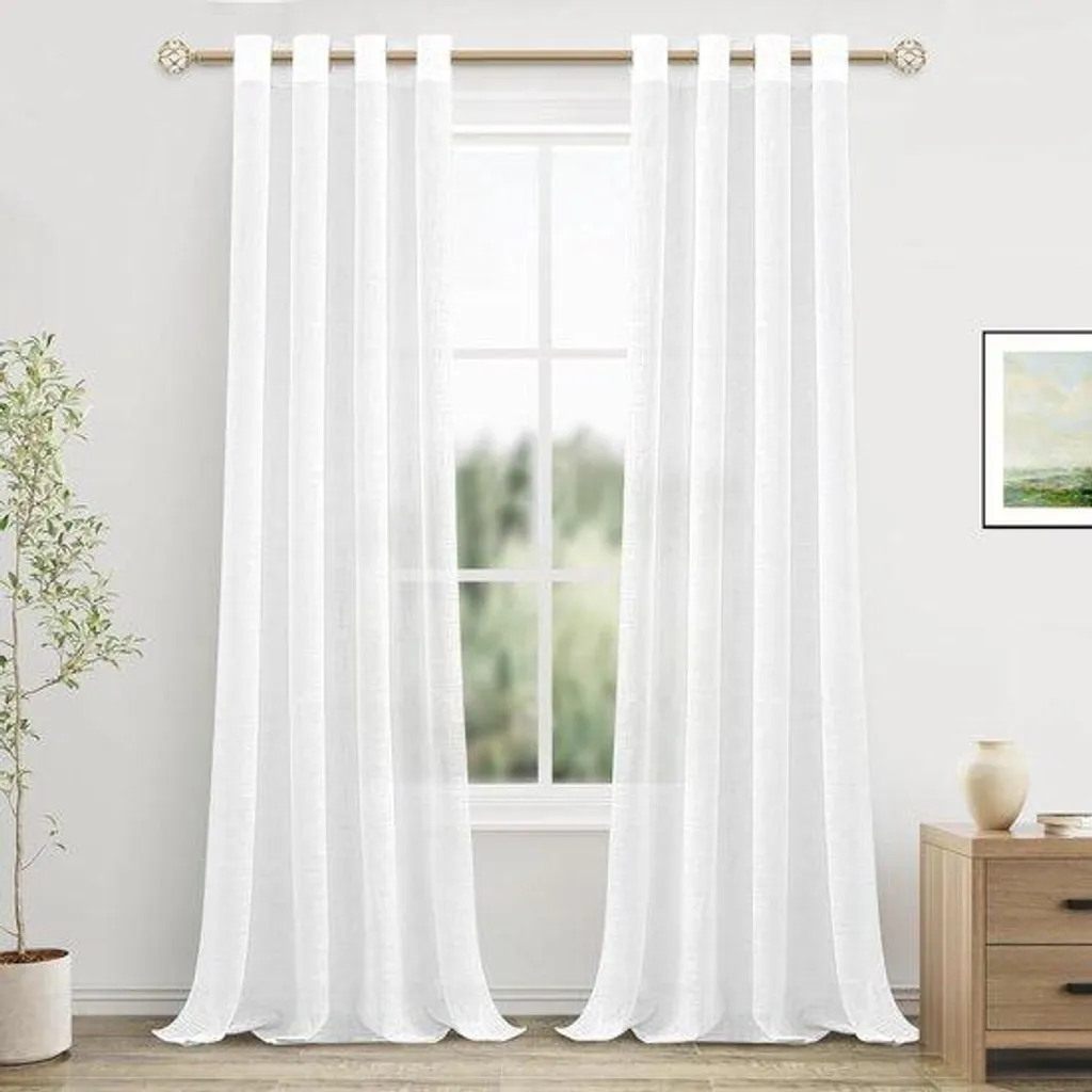 Voilages aspect coton avec anneaux 245x140 cm blancs lot de 2 pièces