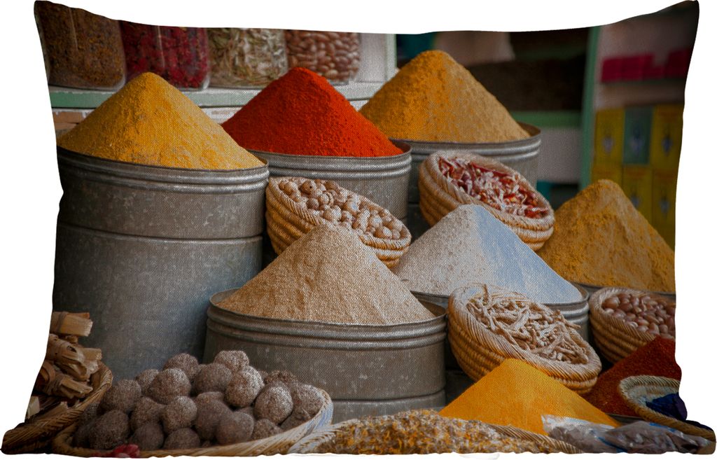 MuchoWow Outdoor Kissen - Kräuter - Ton - Gewürze - Gelb - Braun - 50x30 cm - Wetterfest - Lounge Kissen - Sofa kissen - Wohnzimmer Dekoration