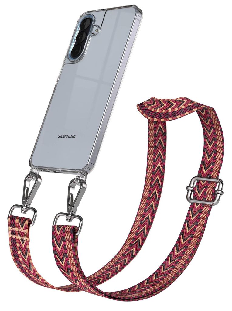 EAZY CASE Handykette - Verstellbarer Trageriemen kompatibel mit Samsung Galaxy A57, Handykordel mit transparenter Silikon-Hülle, Karabiner Silber,...