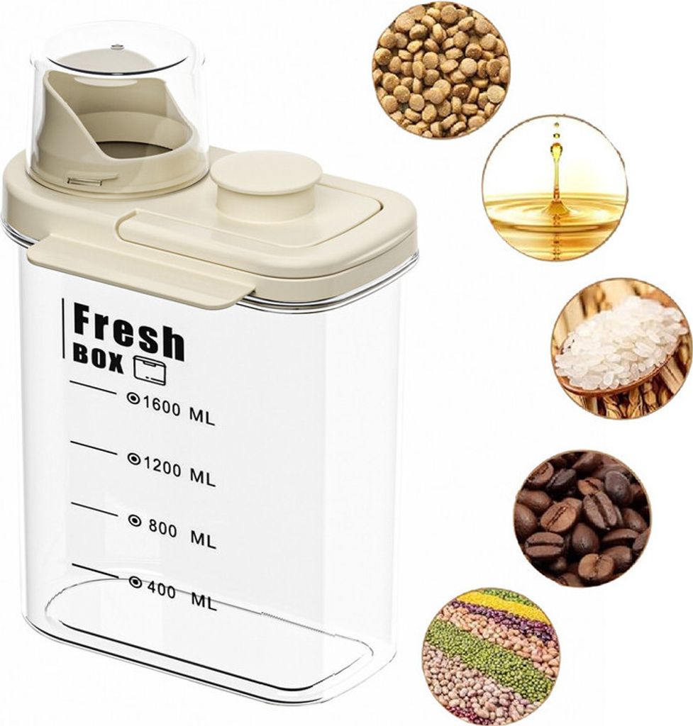 (Beige,2000ml)Vorratsdosen mit Deckel Tragbar Vorratsdose BPA frei Große Kapazität Aufbewahrungsbox Vorratsbehälter Mehrkorndose Mit Maßsta...