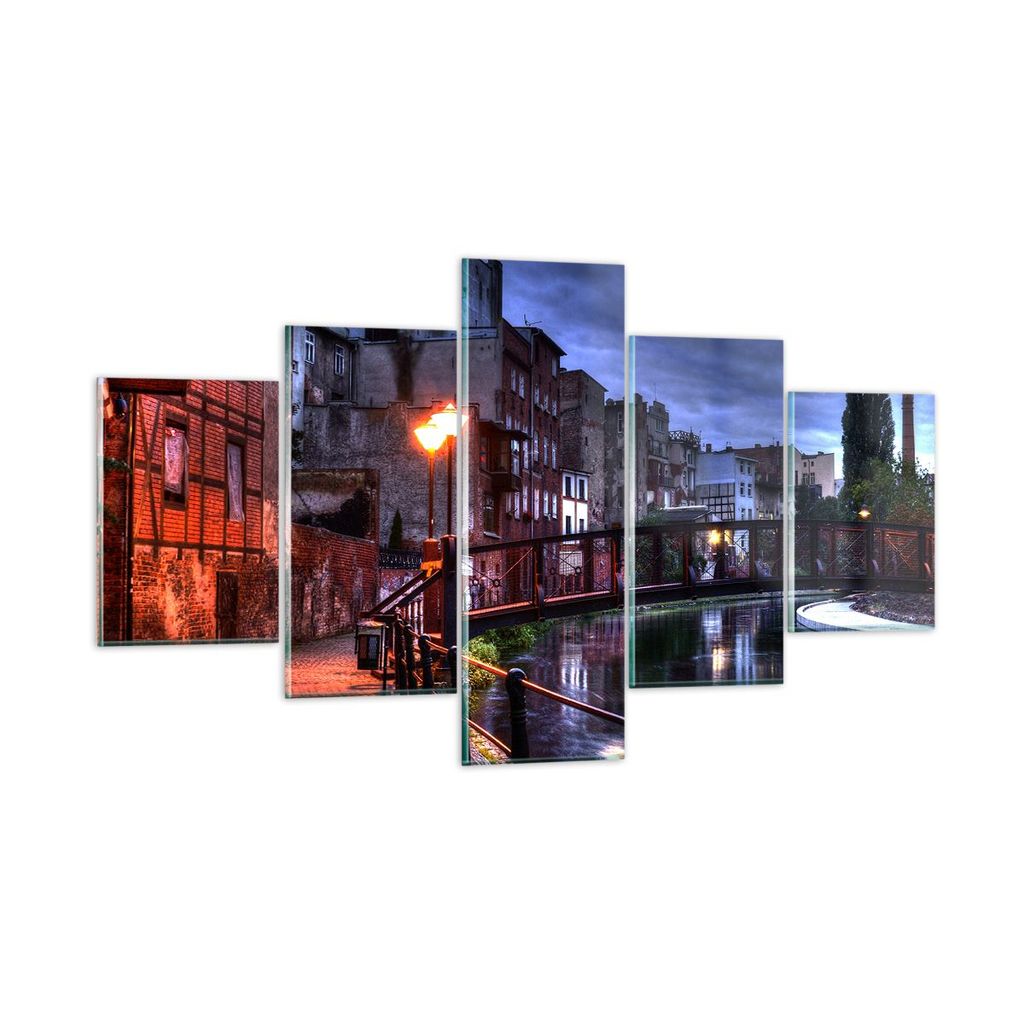 Bilder auf glas - Architektur Altstadt Stadt Fluss - 125x70cm - Glasbilder - Wandbilder - Kunstdruck - zum Aufhängen bereit - Wanddekoration aus G...
