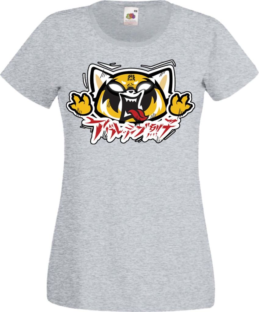 Damen T-Shirt Manga Anime Aggretsuko 02 Aggresive Panda, Lady S / Grau
