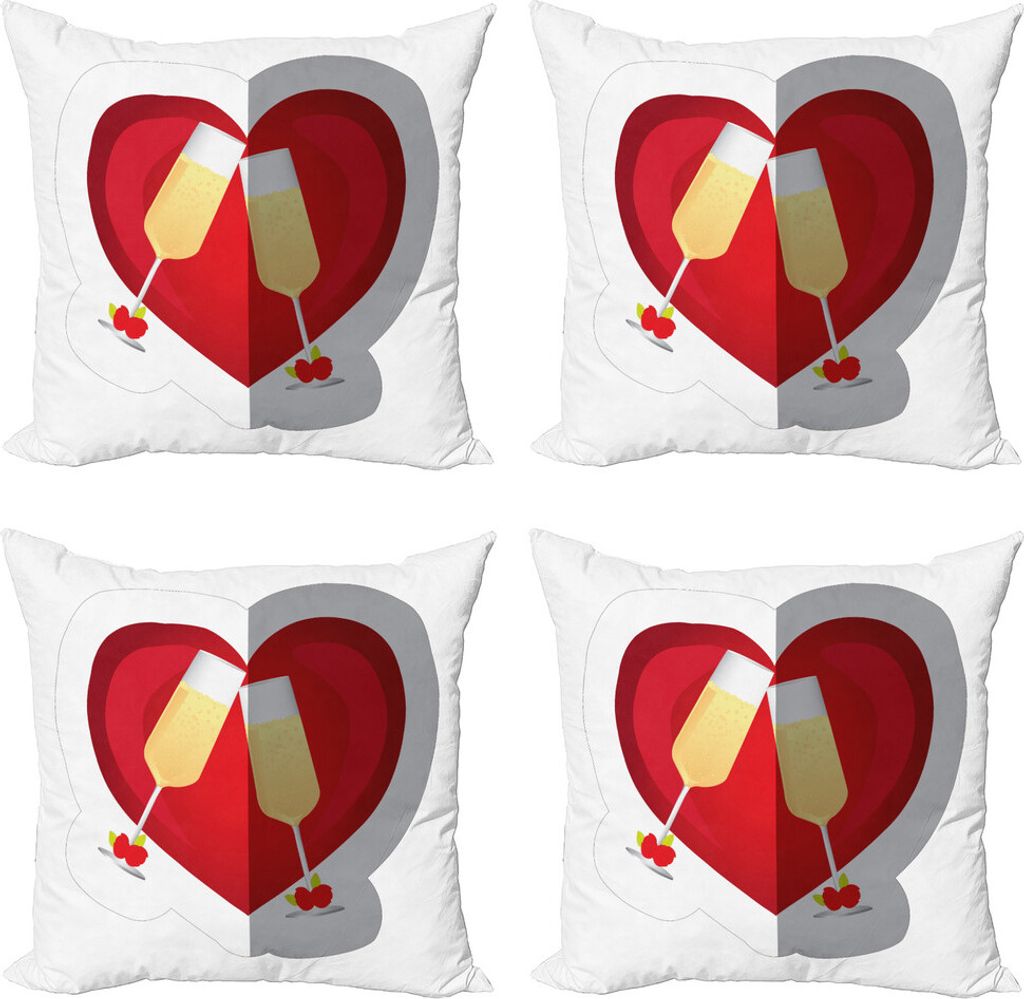 ABAKUHAUS Verlobungsfeier Kissenbezug Set (4 Stück), Champagner-Gläser, Moderner Doppelseitiger Digitaldruck, 40 cm x 40 cm, Vermilion Senf