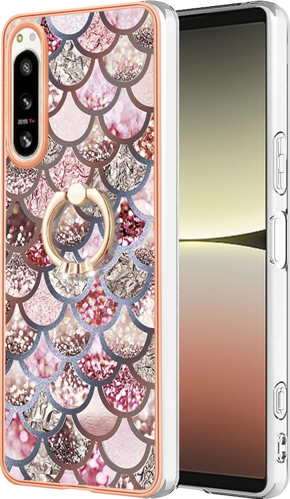 Hülle für Sony Xperia 5 IV Muster TPU Silikon Stoßdämpfer Bumper Schutzhülle mit Ring Ständer Kaffee