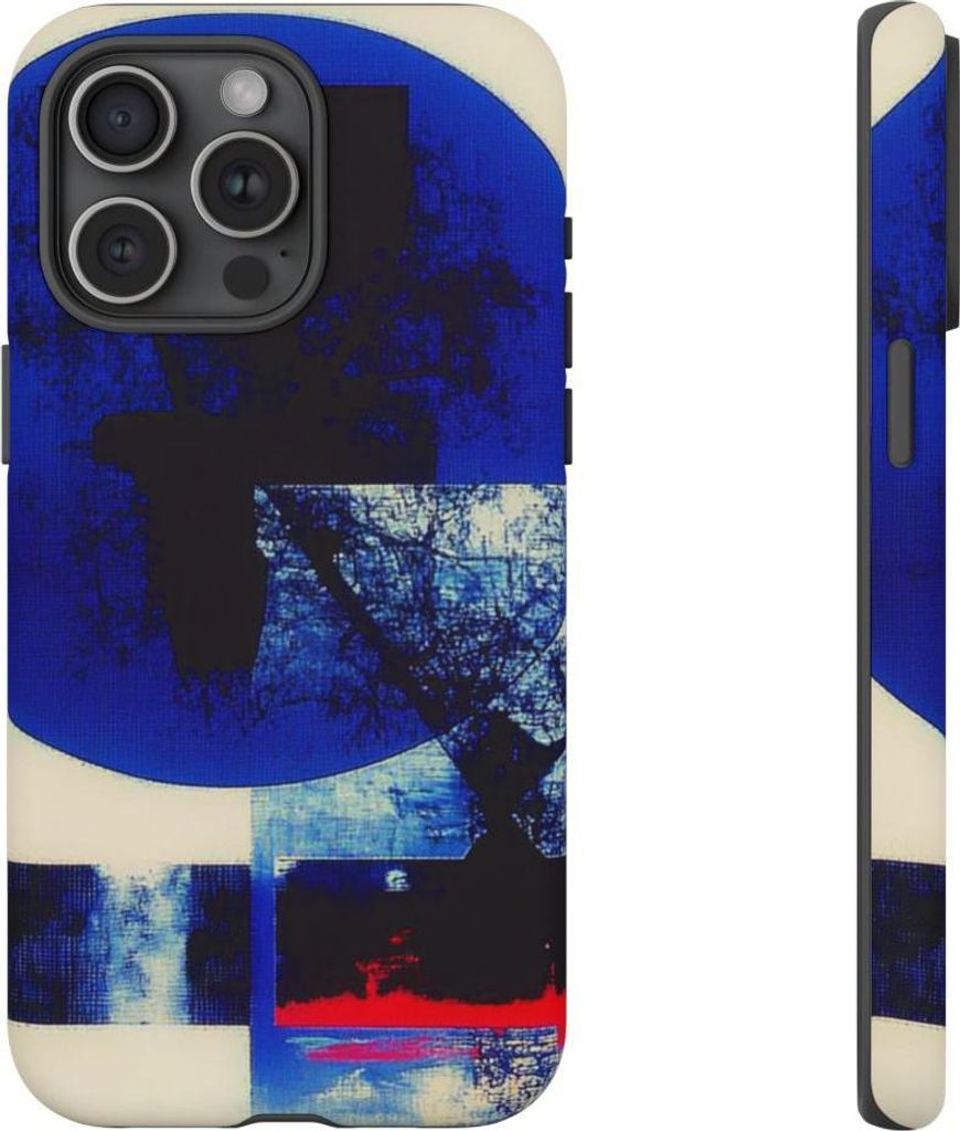 Abstrakte Geometrie in Blau und Schwarz – Hülle Kompatibel mit iPhone 15 Pro Max