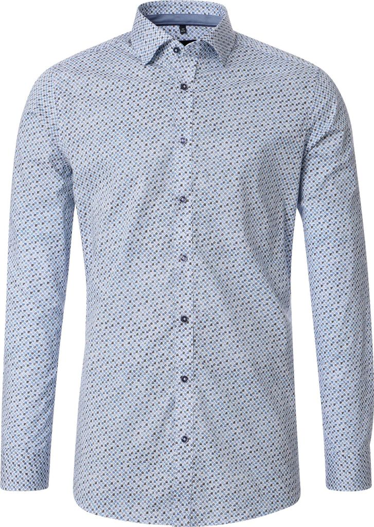VENTI Herren Businesshemd Langarm Kent Body-Fit Blau gemustert 38