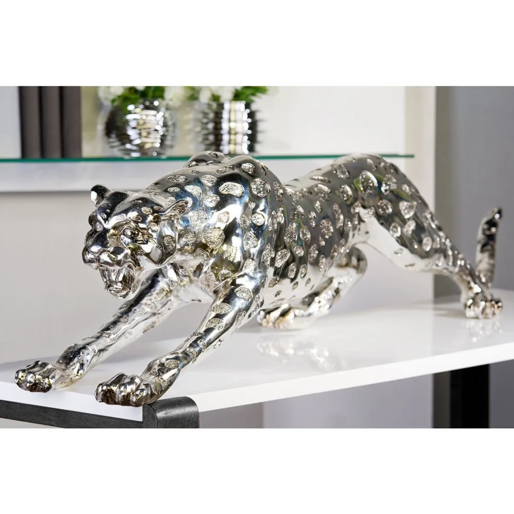 Statue Guépard Argentée 47 cm Gilde : Déco Moderne sans Entretien 59783 - 3