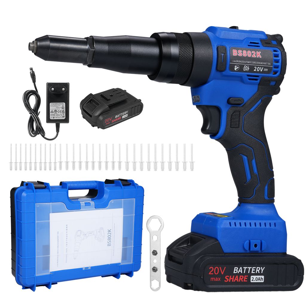 Akku-Nietmaschine, tragbare 20-V-Lithiumbatterie, vollautomatische Kernzieh-Nietmaschine, Profi-Set, mit 30 Nieten, fuer 1/8 Zoll, 5/32 Zoll, 3/16 ...
