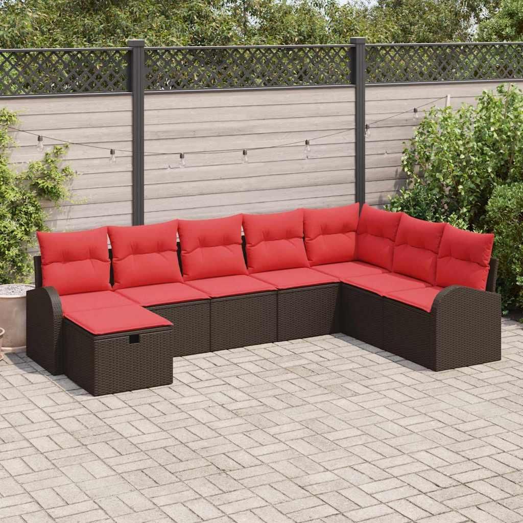 Sofa Set mit Kissen mit Speicher Braun und Rot Poly-Rattan - Gartensofas DE277