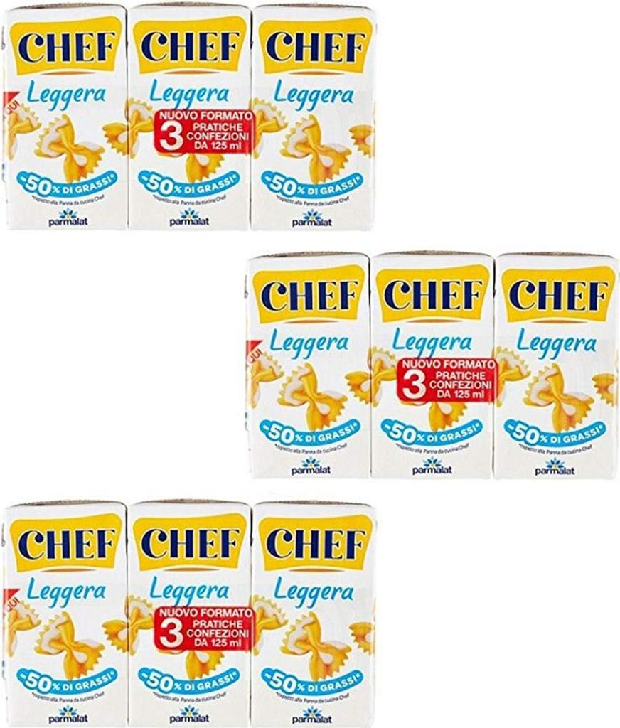 3x Parmalat Panna chef Leggera Sahne Kochcreme creme light Licht 3x 125 ml