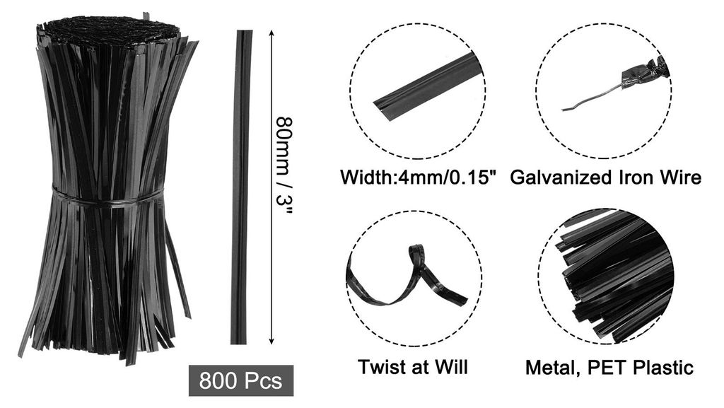 800 Stš¹ck 3" Twistbinder, Metallische Twist Ties, Wiederverwendbare Kunststoffummantelte Twist Ties fš¹r B?ckerei, Sš¹?igkeitenbeutel, Kaffe...