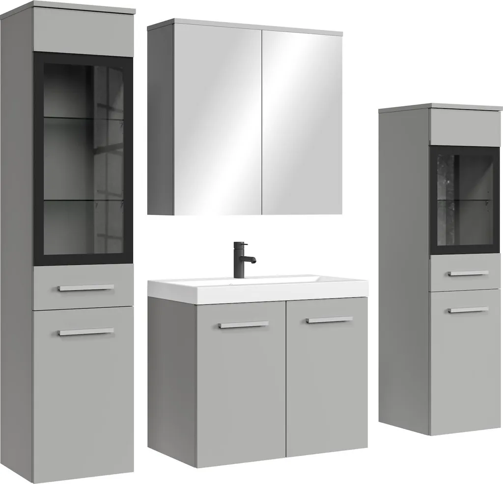 Aménagement salle de bains gain de place 60 cm gris mat avec rangements