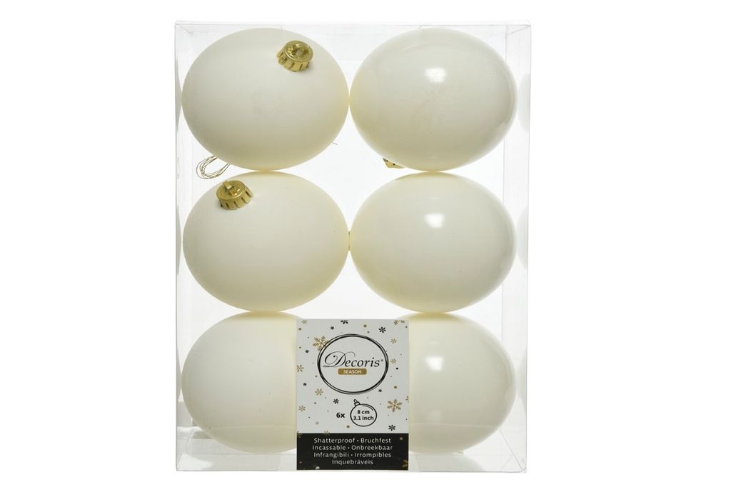 6er Set Christbaumkugeln glatt 8 cm weiß unzerbrechlich Produktbild 