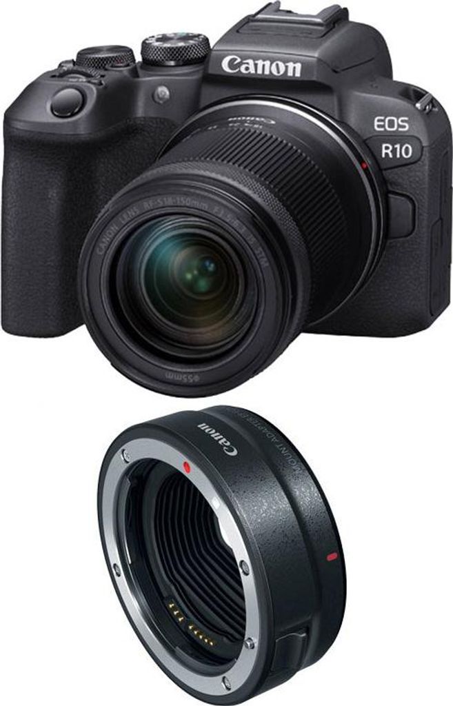 Canon EOS R10 + RF-S 18-150mm F3.5-6.3 IS STM + EF- R, 24,2 MP, 6000 x 4000 Pixel, CMOS, 4K Ultra HD, Touchscreen, Schwarz